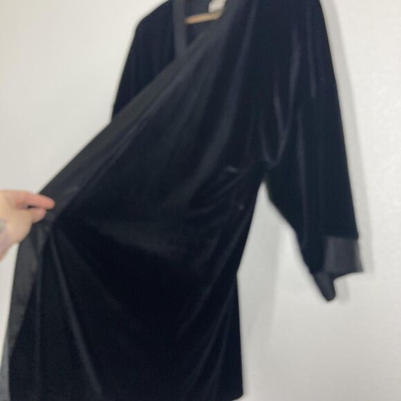 Jonquil by Diane Samandi Kimono Robe Small Black Velvet Satin Trim 3/4 Sleeve - Picture 9 of 14